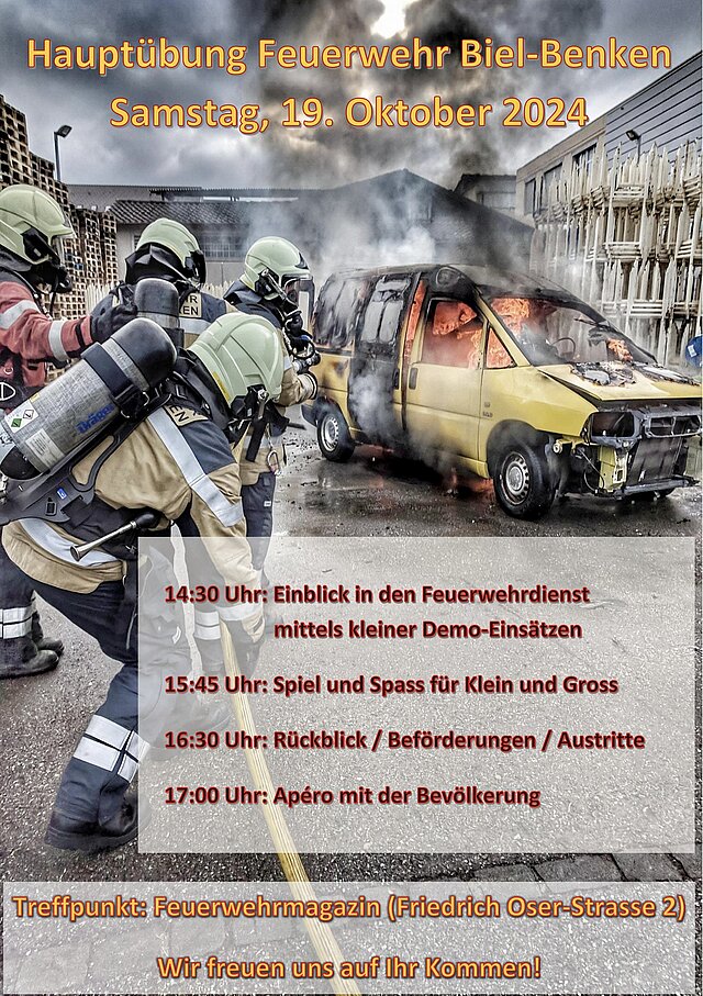 wir laden euch herzlich zur diesjährigen Hauptübung der Feuerwehr Biel-Benken ein!