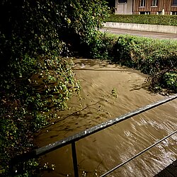 Birsig bei Hochwasser höhe Bushaltestelle Brücke